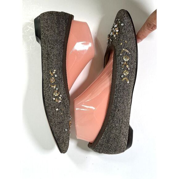Talbots Brown Tweed Ballet Flats Shoes Size 9 B US Rhinestones Sequins - Picture 7 of 12